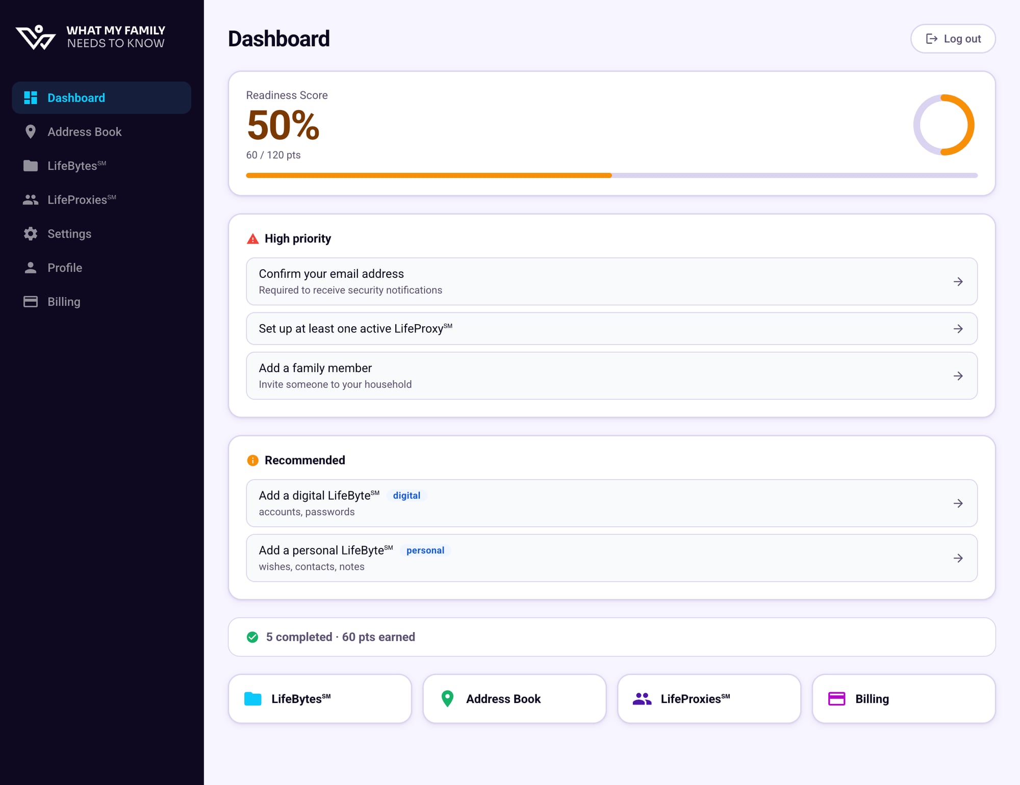 WMFNTK Dashboard showing the left sidebar with LifeBytes navigation item